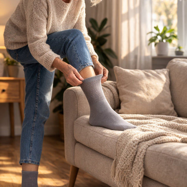 6 Paar extra weite medizinische Socken für geschwollene Füsse, Ödeme oder Diabetes – doppelte Sohle