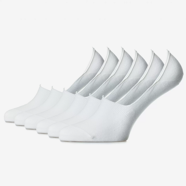 Set mit 6 Paar PREMIUM Baumwoll-Fußlingen Weiss Unisex: nahtlos + Silikon