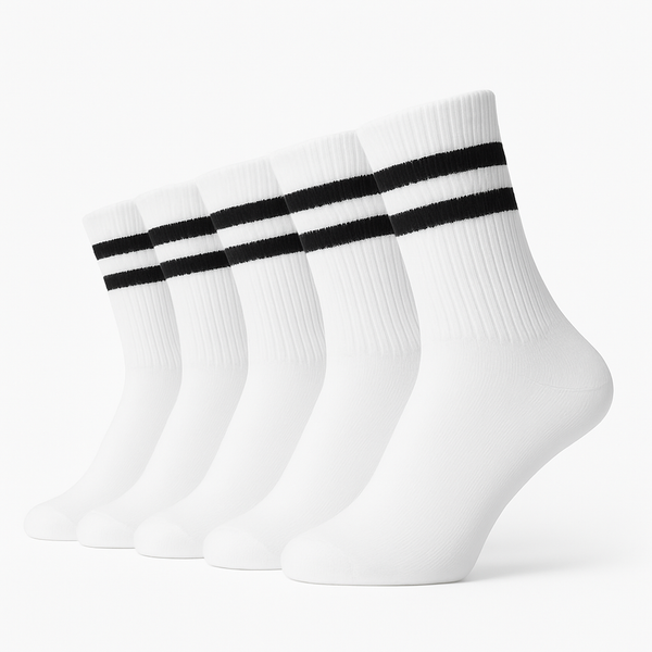 5er-Set Unisex-Socken Weiss, TRENDY SPORT mit Streifen - ohne Zehennaht