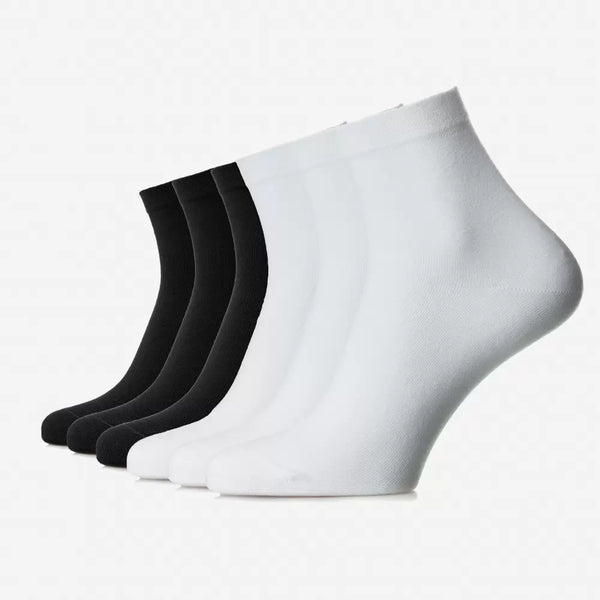 Set mit 6 Paar nahtlosen, mittellangen Socken Schwarz + Weiss - Unisex