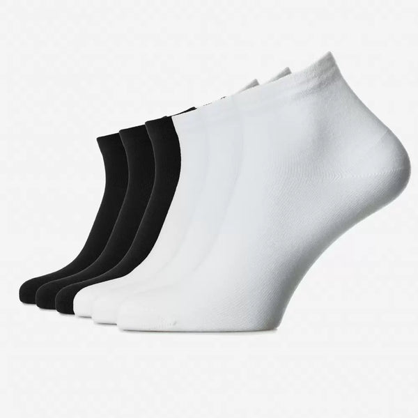 Set mit 6 Paar nahtlosen, kurzen Socken Schwarz + Weiss (über dem Knöchel) - Unisex